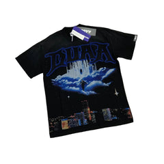 Duaa Sky Castle Rhinestone Cityscape Graphic Short Sleeve Tee