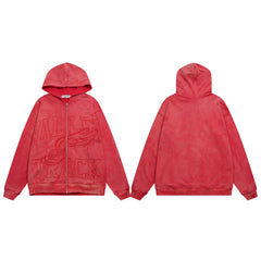 Vale Forever Red Vintage Wash Graphic Full Zip Hoodie