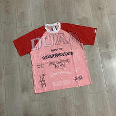 Duaa Forever Pink Red Color Block Text Print Raglan T-shirt
