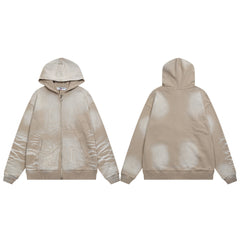 Vale Forever Beige Bleach Wash Graphic Full Zip Hoodie