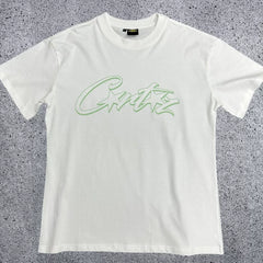 Mint Green Accent Star-Logo Graphic Tee - White & Green Streetwear T-Shirt