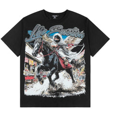 Mixed Emotion Winged Horseman Warrior Retro Graphic Tee