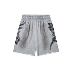 Mixed Emotion Grey Washed Gothic Graphic Sweat Shorts