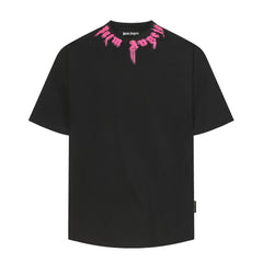 PALM ANGELS PINK NECK LOGO OVERSIZED T‑SHIRT
