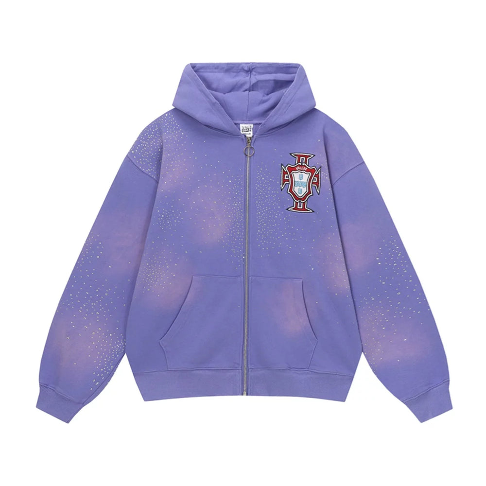 Vale Forever Dream Valley Purple Embroidered Rhinestone Zip Hoodie