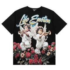 Mixed Emotion Trumpet Cherubs Rose Retro Graphic Tee