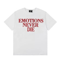 Mixed Emotion Emotions Never Die Rhinestone Tee, Red Letter