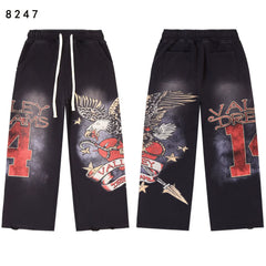 Vale Forever Black Vintage Eagle Graphic Wide Leg Sweatpants