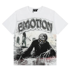 Mixed Emotion Graveyard Zombie Retro Horror Graphic Tee