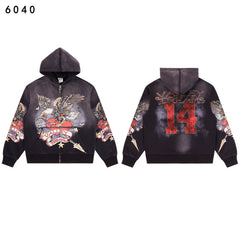 Vale Forever Black Vintage Eagle Tattoo Graphic Full Zip Hoodie