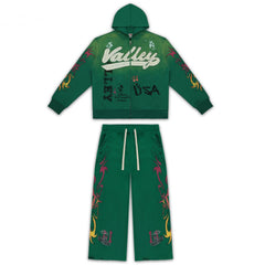 Vale Forever Green Tribal Graphic Zip Hoodie And Sweatpants Set