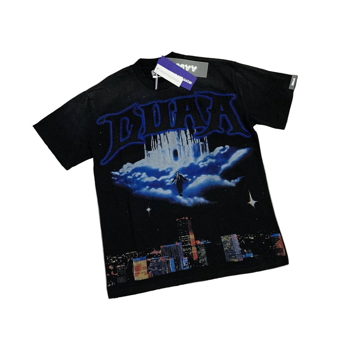 Duaa Sky Castle Rhinestone Cityscape Graphic Short Sleeve Tee