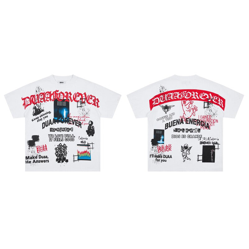 Duaa Forever White Collage Graphic Tee Unisex Streetwear T-Shirt