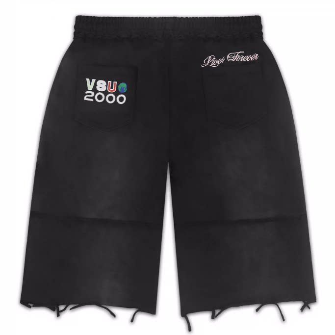 Vale Forever Rhinestone Letter Distressed Frayed Black Shorts