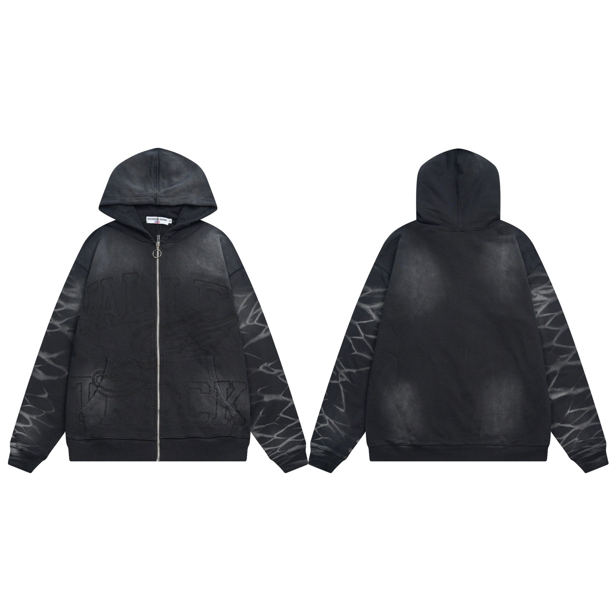 Vale Forever Black Vintage Wash Graphic Full Zip Hoodie