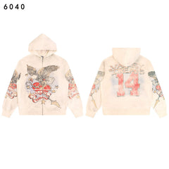 Vale Forever Off White Vintage Eagle Tattoo Graphic Full Zip Hoodie