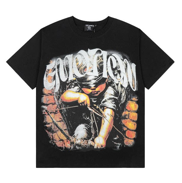 Mixed Emotion Brick Wall Cherub Archer Retro Graphic Tee
