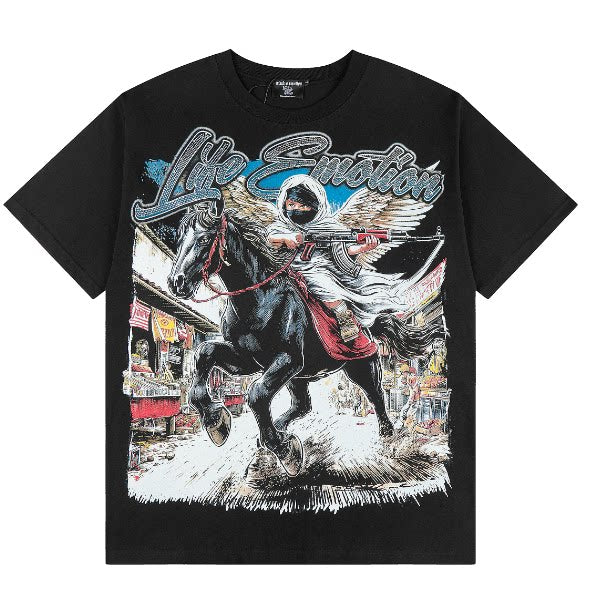 Mixed Emotion Winged Horseman Warrior Retro Graphic Tee