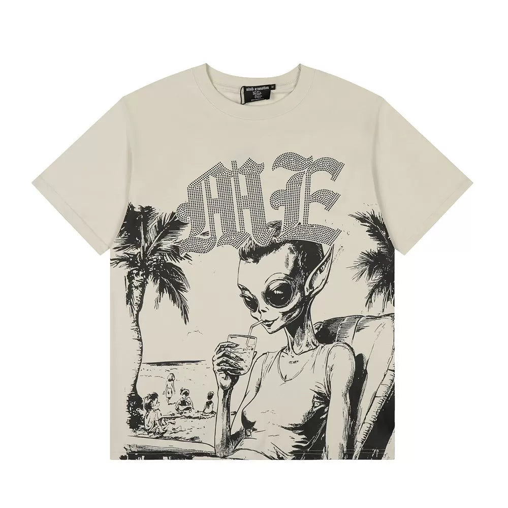 Mixed Emotion Beach Alien Retro Graphic Vintage Tee