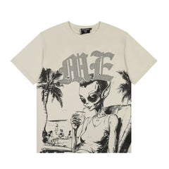 Mixed Emotion Beach Alien Retro Graphic Vintage Tee