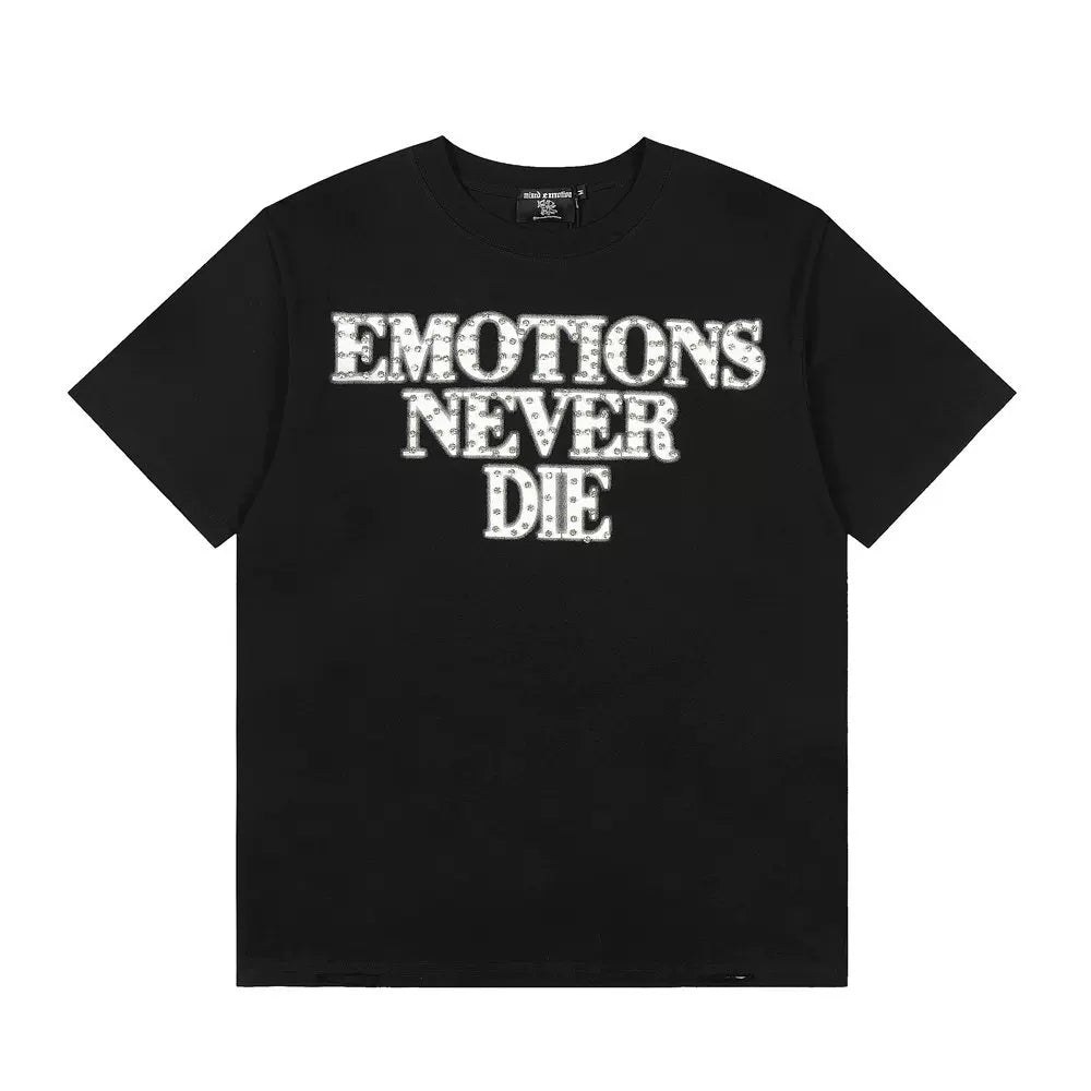 Mixed Emotion Emotions Never Die Rhinestone Tee, Black Base