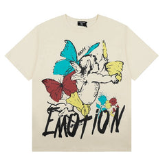 Mixed Emotion Cream Butterfly Cherub Retro Graphic Tee
