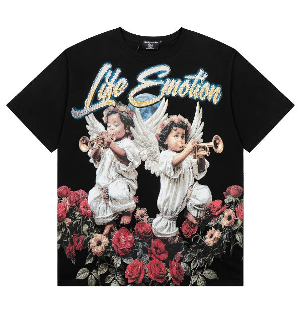 Mixed Emotion Trumpet Cherubs Rose Retro Graphic Tee
