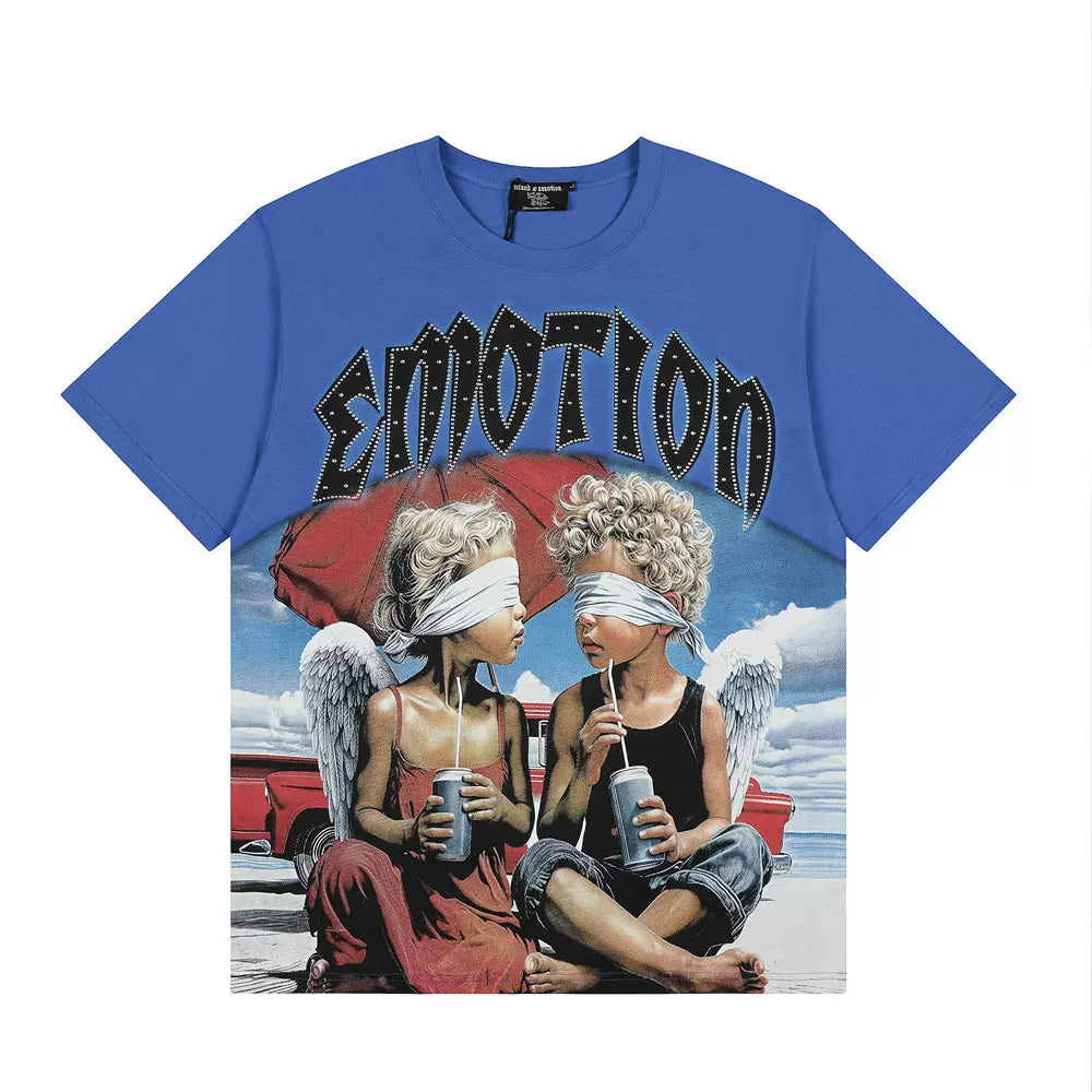 Mixed Emotion Blue Blindfolded Cherubs Retro Tee