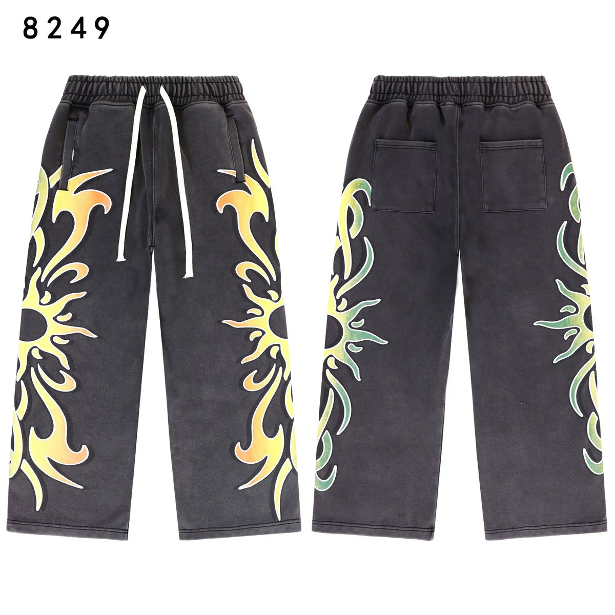Vale Forever Vintage Black Gradient Flame Print Wide Leg Sweatpants）
