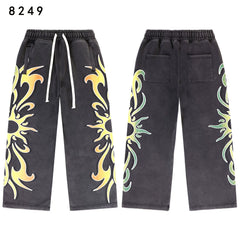 Vale Forever Vintage Black Gradient Flame Print Wide Leg Sweatpants）