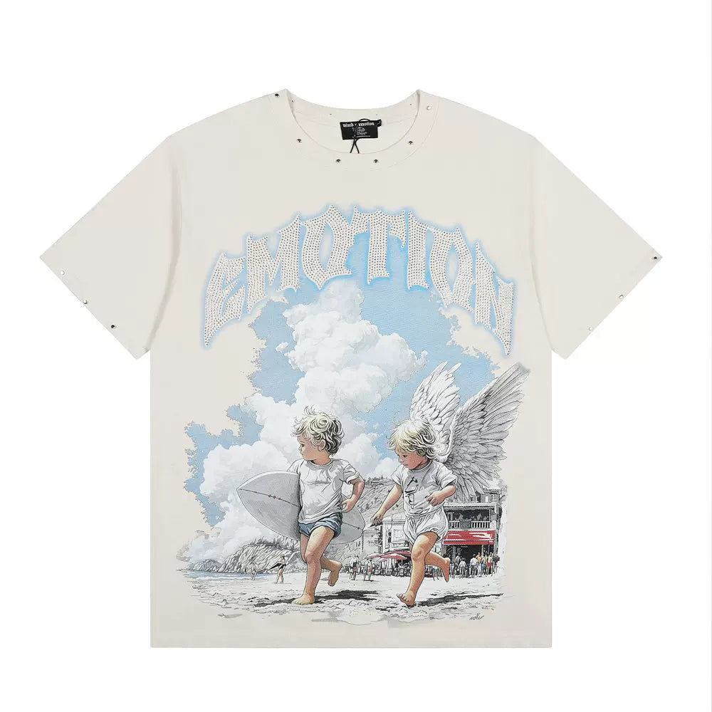 Mixed Emotion Beach Surf Angel Retro Graphic Tee