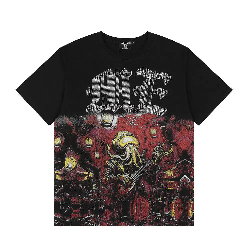 Mixed Emotion Octopus Musician Retro Graphic Tee