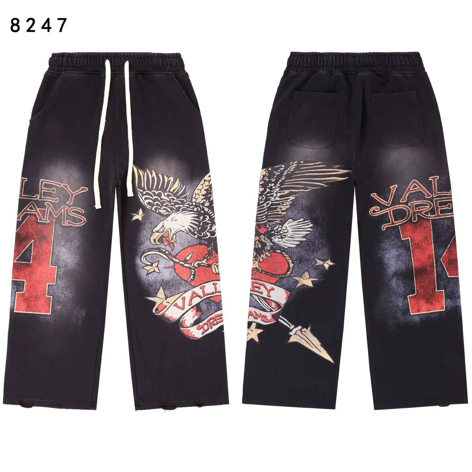 Vale Forever Black Vintage Eagle Graphic Wide Leg Sweatpants
