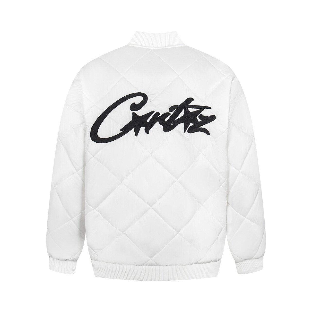 Corteiz Script Logo White Quilted Bomber Jacket