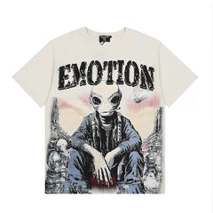 Mixed Emotion Seated Alien Retro Sci-Fi Graphic Tee