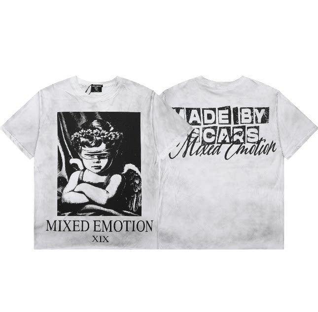 Mixed Emotion Washed Grey Cherub Double Sided Graphic Tee