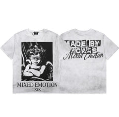 Mixed Emotion Washed Grey Cherub Double Sided Graphic Tee
