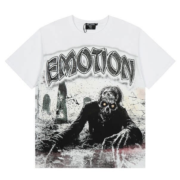 Mixed Emotion Graveyard Zombie Retro Horror Graphic Tee