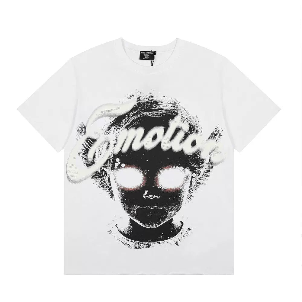 Mixed Emotion Dark Face Cherub Retro Graphic Tee