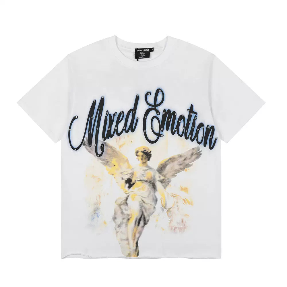 Mixed Emotion Winged Angel Statue Retro Graphic Tee