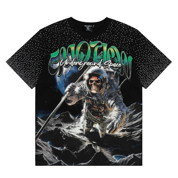 Mixed Emotion Skeleton Astronaut Rhinestone Retro Tee