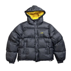 Corteiz Script Logo Black Hooded Puffer Jacket