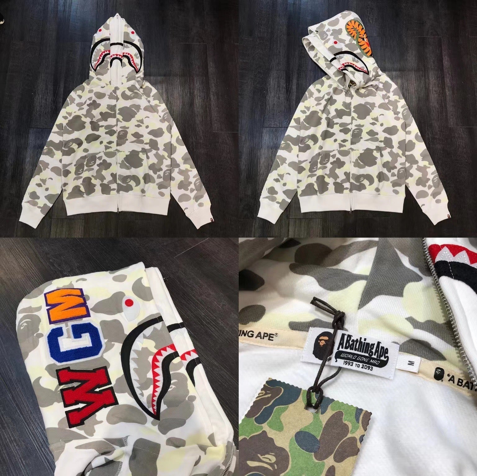 Bape White Camo Double Shark Full Zip Hoodie