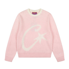 Corteiz C‑Star Jacquard Crew Neck Pink Knit Sweater