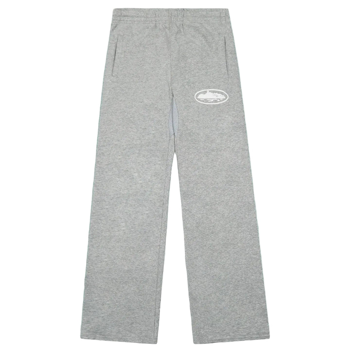 Corteiz Oval Island Logo Drawstring Straight‑Leg Grey Sweatpants