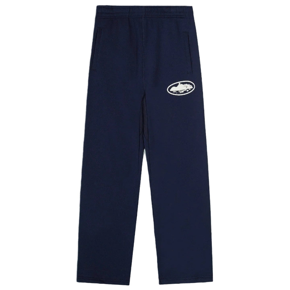 Corteiz Oval Island Logo Drawstring Straight‑Leg Navy Sweatpants