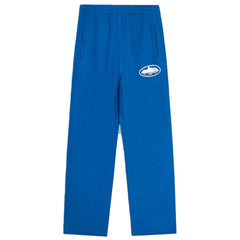 Corteiz Oval Island Logo Drawstring Straight‑Leg Blue Sweatpants